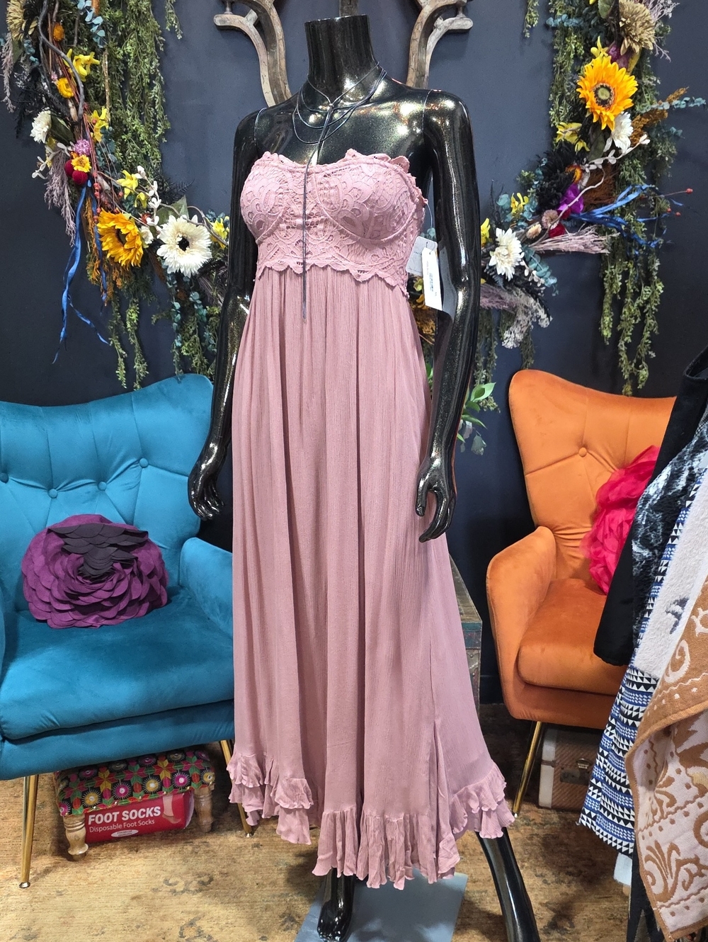 Free People Strapless Lace Bust Maxi Dress — Mauve Pink